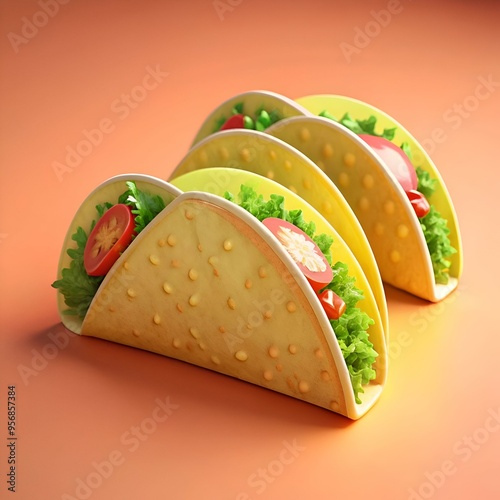 A vibrant 3D illustration of three delicious tacos. perfect for your next food related project. photo