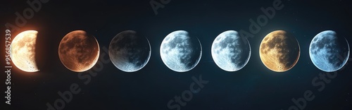 Line icons representing the phases of the moon 3D cartoon rendering Graphic elements for your design photo