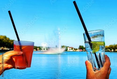 Summerfeeling with Drinks in the City with lake photo