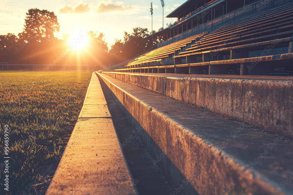Obraz premium A Silent Dawn: The Stadium Awaits, Bathed in Golden Sunlight.