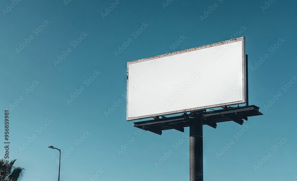 Blank Billboard with Clear Blue Sky Background. AI generated illustration Blank Billboard with Clear Blue Sky Background. AI generated illustration