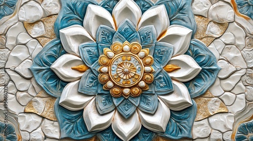 Fototapeta Naklejka Na Ścianę i Meble -  3D Rendering of Digital Wall Tile Decor for Interior Spaces featuring Ceramic Mandala Art Design for Home with applications in wallpaper linoleum textiles and web page backgrounds Illustration