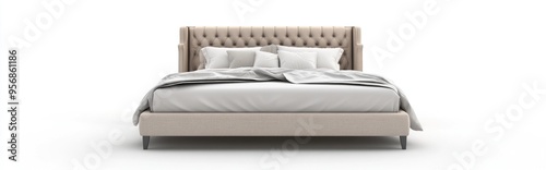 3D rendering of an isolated double bed on a white background designed for bedroom furniture interior CG illustration