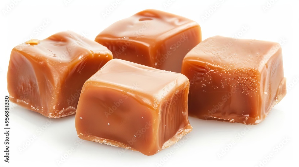 three toffee caramel candies isolated on white square format sweet confectionery treat photo three toffee caramel candies isolated on white square format sweet confectionery treat photo