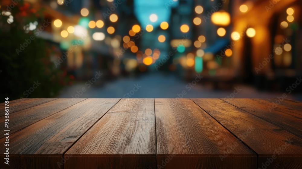 3D rendering of an empty brown wooden table with a blurred coffee shop background featuring bokeh effect ideal for product display montage 3D rendering of an empty brown wooden table with a blurred coffee shop background featuring bokeh effect ideal for product display montage