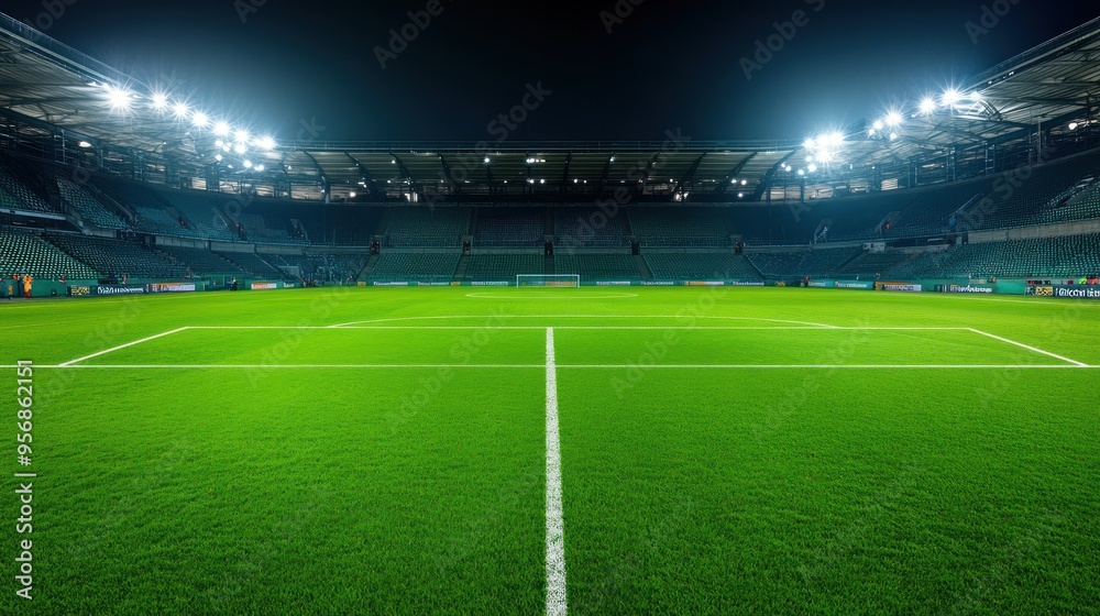 Fototapeta premium Empty Football Stadium at Night