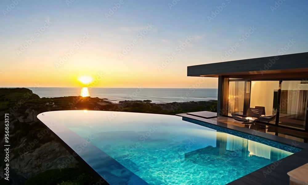 Modern villa with cantilever design with swimming pool and sea views