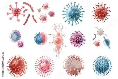 set of microbe and virus icons for sexually transmitted infections (STIs), such as Chlamydia and Gonorrhea. photo