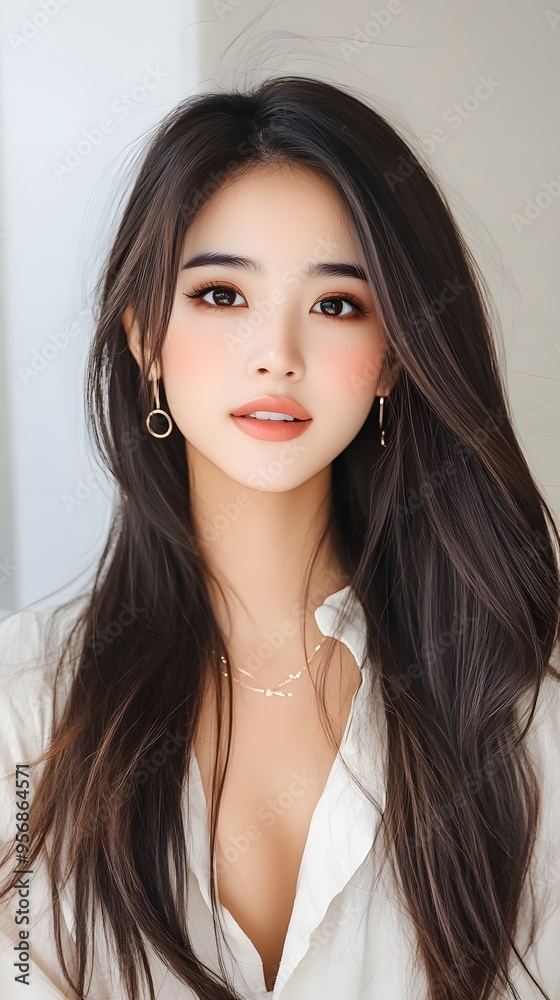 Portrait of a Beautiful Asian Woman with Long Black Hair. Portrait of a Beautiful Asian Woman with Long Black Hair.