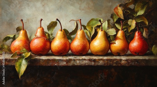 Oil painting depicting a pear variety known as Abbot photo