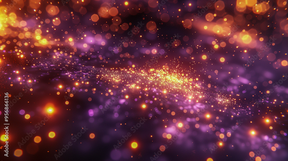Fototapeta premium Abstract Glowing Particles in Purple and Orange Bokeh..
