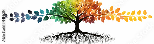 Interracial Family Roots with Growth Text concept as An isolated vector of a family tree with diverse roots and the word Growth in a dynamic font. This image symbolizes the growth and development with