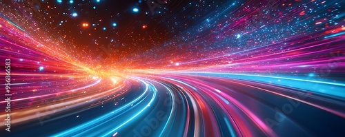 Abstract 3D Background of Colorful Light Trails in Space