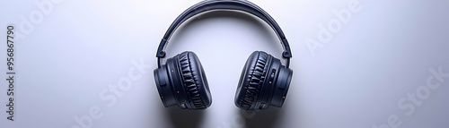 Isolated Headphones and Microphone Vector concept as A minimalist vector image of headphones and a microphone isolated on a white background representing online communication in education. The element