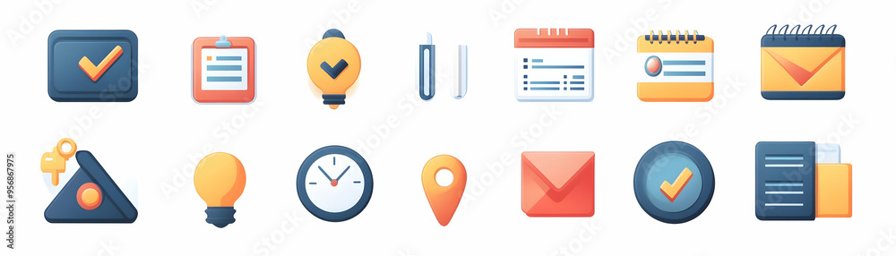 Isolated Learning Management System Icons concept as A set of isolated vector icons representing elements of a Learning Management System (LMS) such as a calendar and checklist on a white background. Isolated Learning Management System Icons concept as A set of isolated vector icons representing elements of a Learning Management System (LMS) such as a calendar and checklist on a white background.