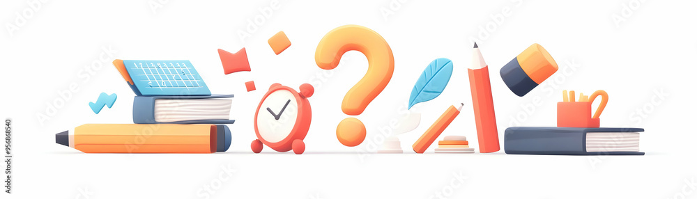 Isolated Online Quiz Tools Vector concept as A vector image of isolated tools used in online quizzes including a question mark and timer on a white background. The design is clean and modern ideal for