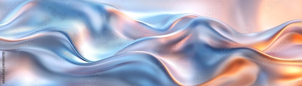Abstract 3D Background of Wavy Blue and Orange Metallic Fabric