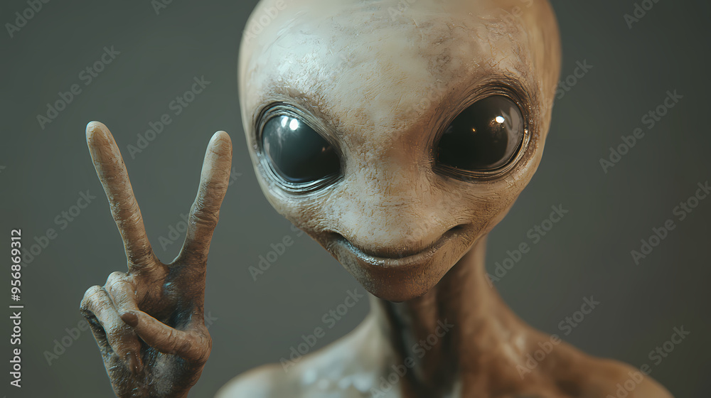 Alien showing peace sign, 3d render. Alien. Illustration Alien showing peace sign, 3d render. Alien. Illustration