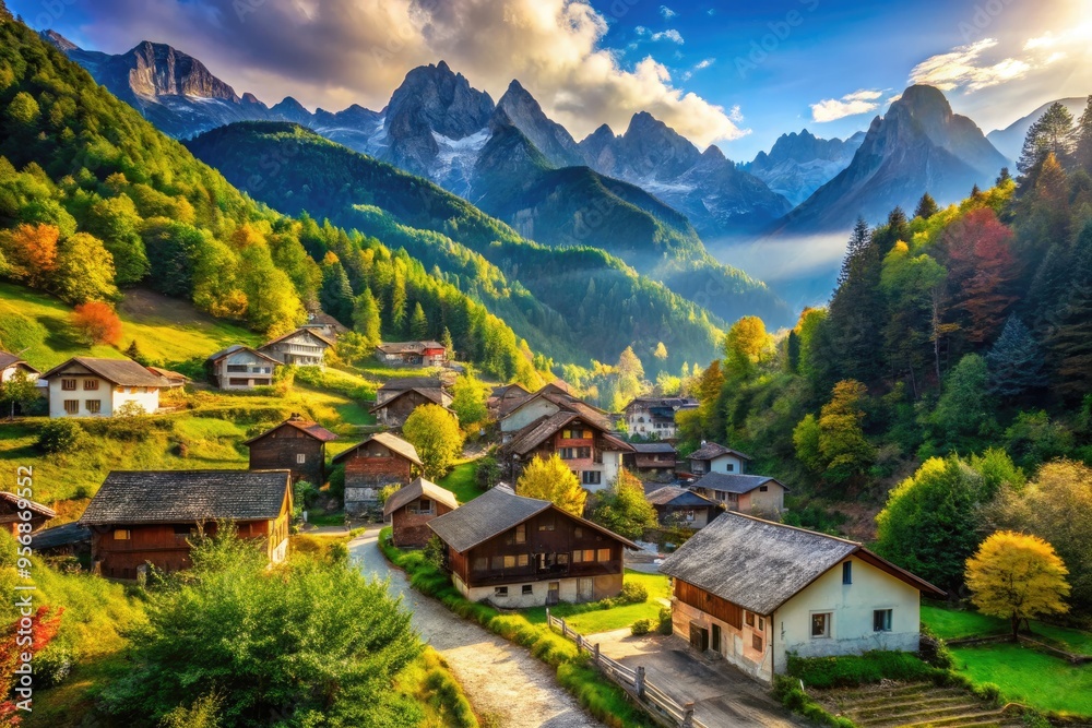 Obraz premium adventure outdoor relaxation mountain village quiescent scenery