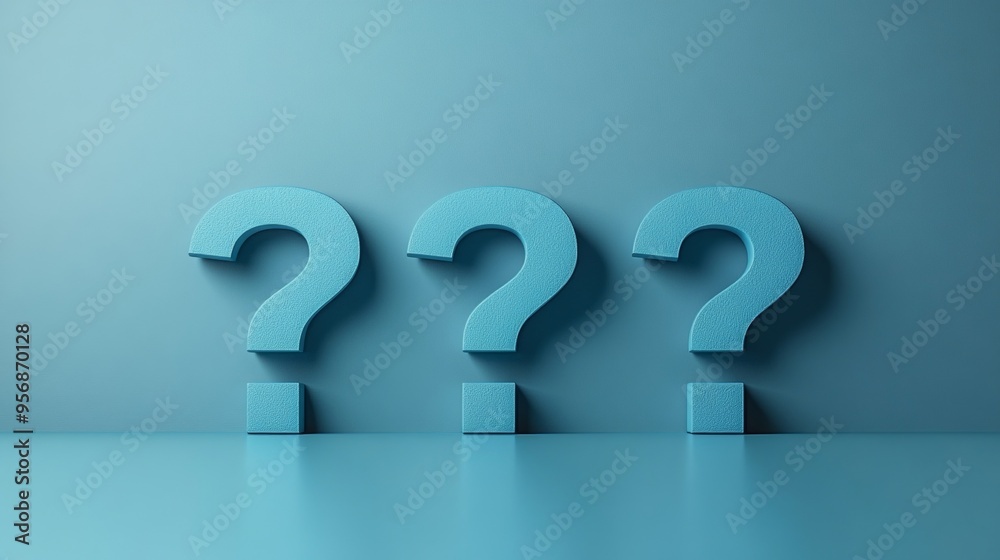Three blue question marks are arranged in a row on a blue background Three blue question marks are arranged in a row on a blue background