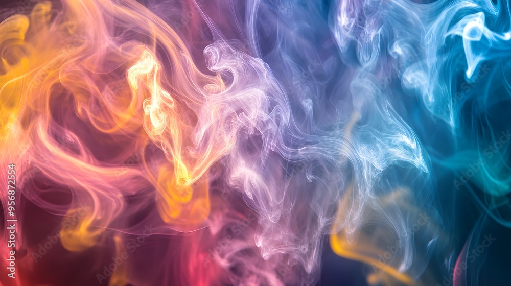 Fototapeta premium Abstract Smoke Art: Swirls of colorful smoke in mid-air, creating intricate patterns that blend and intertwine with each other. 