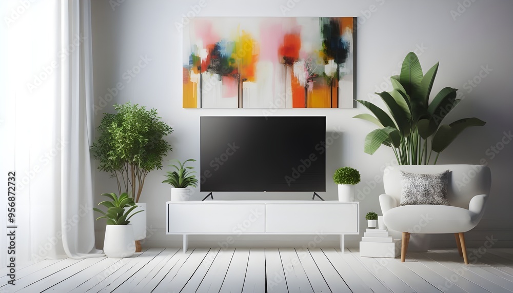 white living room with smart tv white living room with smart tv