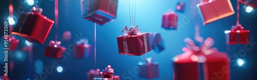 Numerous Christmas gifts suspended in the air creating a captivating holiday backdrop 3D Illustration photo