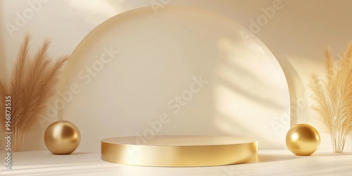 Abstract podium featuring an empty area designed for product display 3D rendering gold theme photo