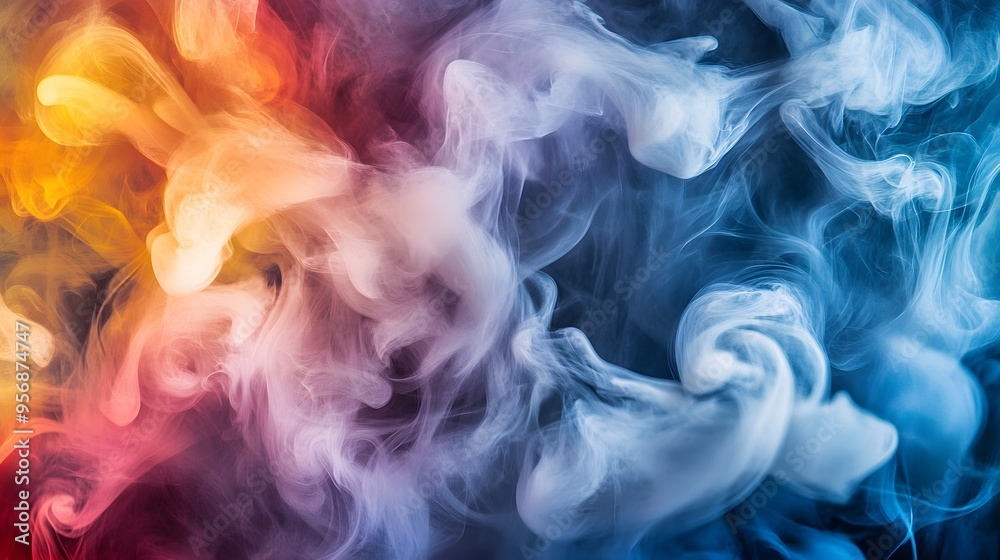 Fototapeta premium Abstract Smoke Art: Swirls of colorful smoke in mid-air, creating intricate patterns that blend and intertwine with each other. 