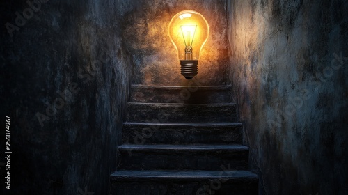 Illuminating the Path: A Lightbulb on a Staircase