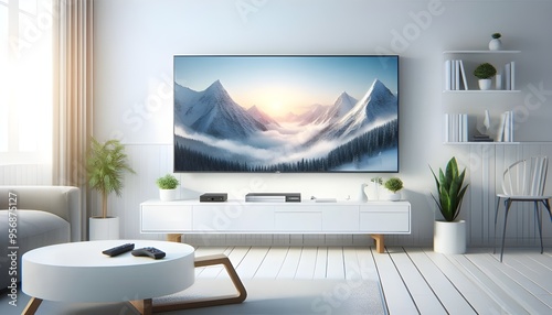 white living room with smart tv – Generative AI