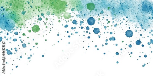 Colorful green and blue spots create a striking pattern on a white isolated background