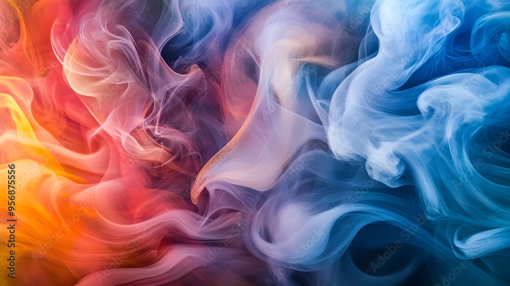 Obraz premium Abstract Smoke Art: Swirls of colorful smoke in mid-air, creating intricate patterns that blend and intertwine with each other. 