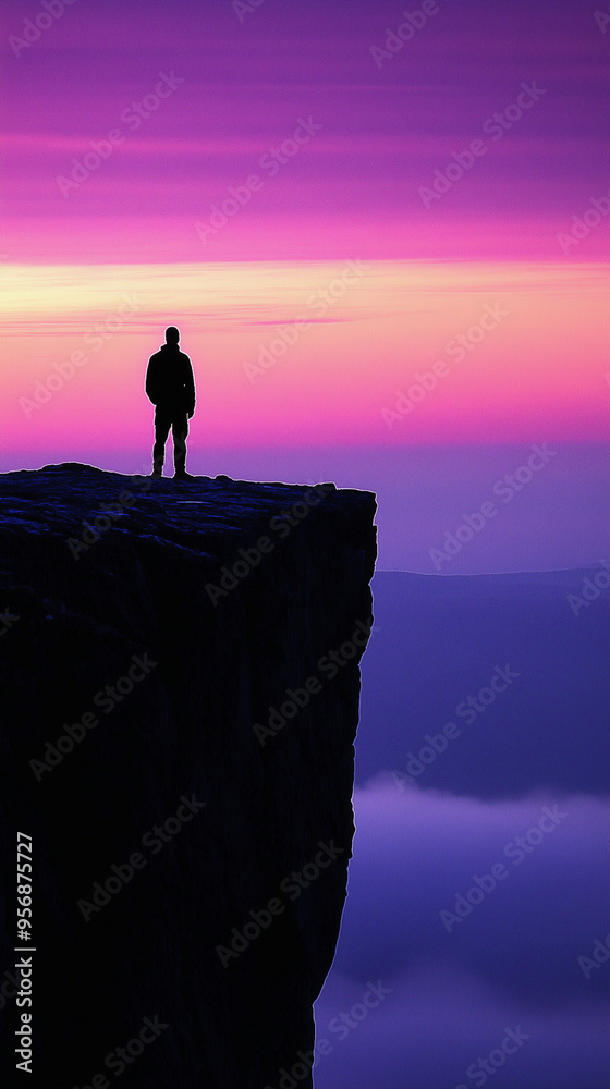 Lone Silhouette on Mountain Peak at Sunset Lone Silhouette on Mountain Peak at Sunset
