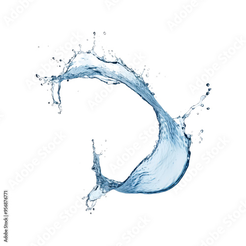Water splashes with droplets, swirling and flowing on a white background. Suitable for refreshing, clean, or water themed designs with a dynamic touch