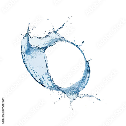 Water splashes with droplets, swirling and flowing on a white background. Suitable for refreshing, clean, or water themed designs with a dynamic touch