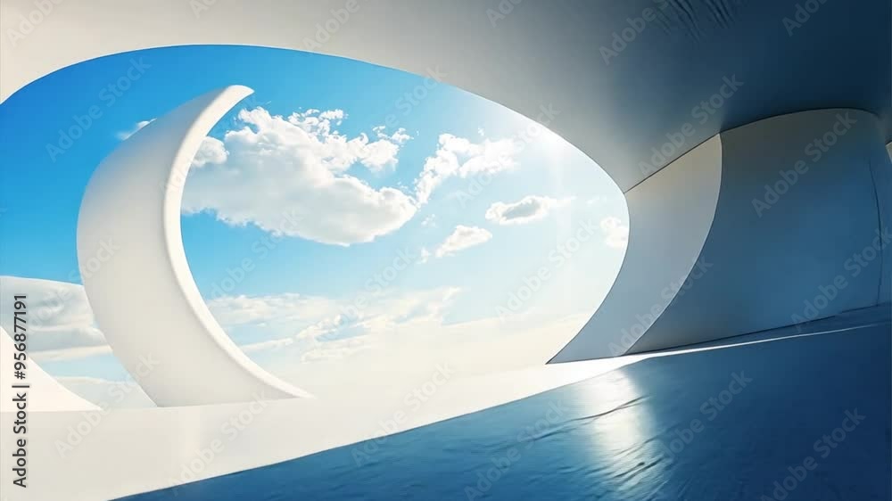 Azure Dreamscape: Modern architecture frames a breathtaking sky, blending sleek white curves with the vibrant blue canvas above. 