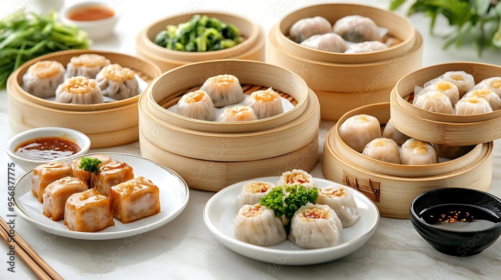 Delicious Dim Sum Platter - A Feast of Chinese Delights - Realistic Food Photography Delicious Dim Sum Platter - A Feast of Chinese Delights - Realistic Food Photography