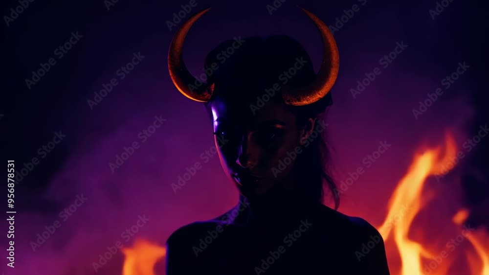 mystical dark fantasy theme featuring a woman with horns, glowing eyes ...