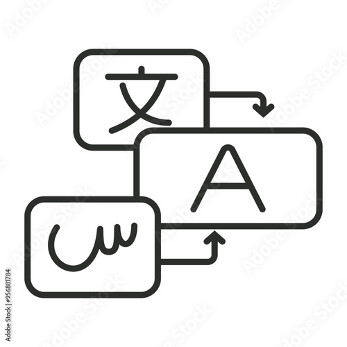 Translator icon, Language learning symbol outline icon, editable vector illustration and transparent graphic element. Isolated on white background