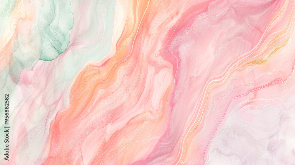 Fototapeta premium A pink and green swirl with gold accents.