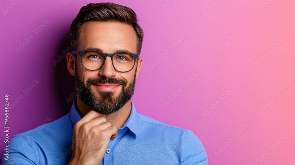 A smiling man with glasses, exuding confidence and success. A smiling man with glasses, exuding confidence and success.