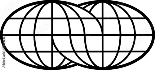 Abstract Dual Globe Icon with Overlapping Hemispheres in Black and White