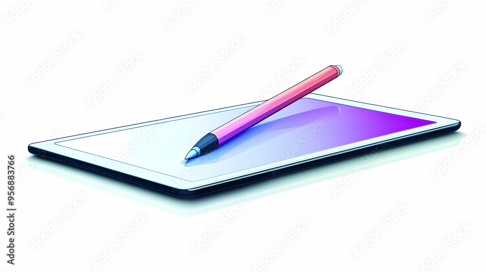 Tablet and Stylus Isolated Vector concept as An isolated vector image of a tablet and stylus symbolizing digital note taking in online education. The elements are presented on a white background makin Tablet and Stylus Isolated Vector concept as An isolated vector image of a tablet and stylus symbolizing digital note taking in online education. The elements are presented on a white background makin