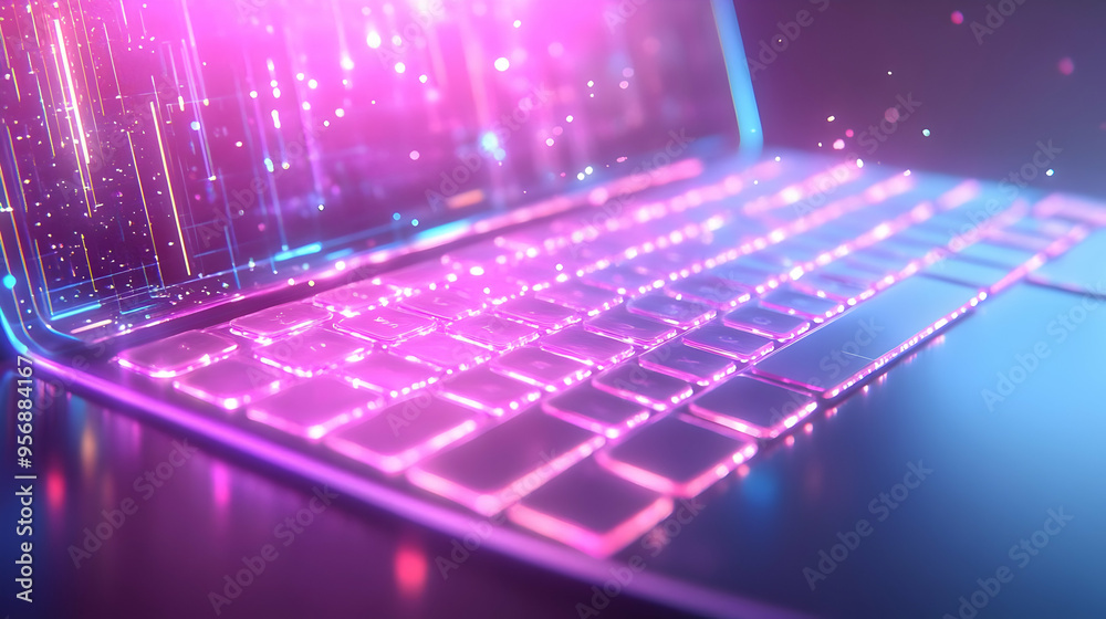 Tablet and keyboard with holographic content creation app and flexible workspace text concept as Camera movement Pan across the tablet and keyboard with a holographic content creation app. Scene Creat Tablet and keyboard with holographic content creation app and flexible workspace text concept as Camera movement Pan across the tablet and keyboard with a holographic content creation app. Scene Creat