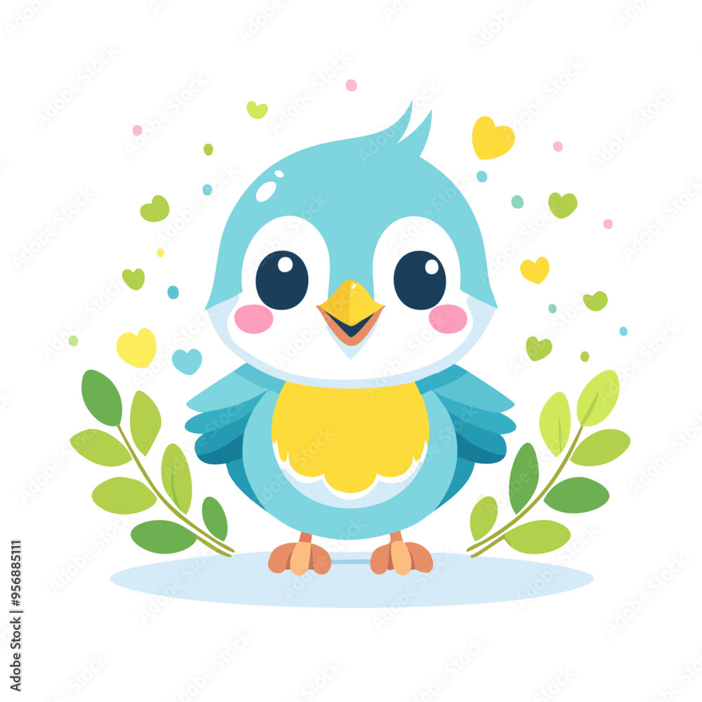 Naklejka premium Bird Cute Small Cartoon Baby Animal Character 