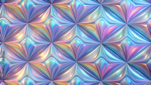 Close-up of iridescent geometric patterns with vibrant colors on a reflective surface