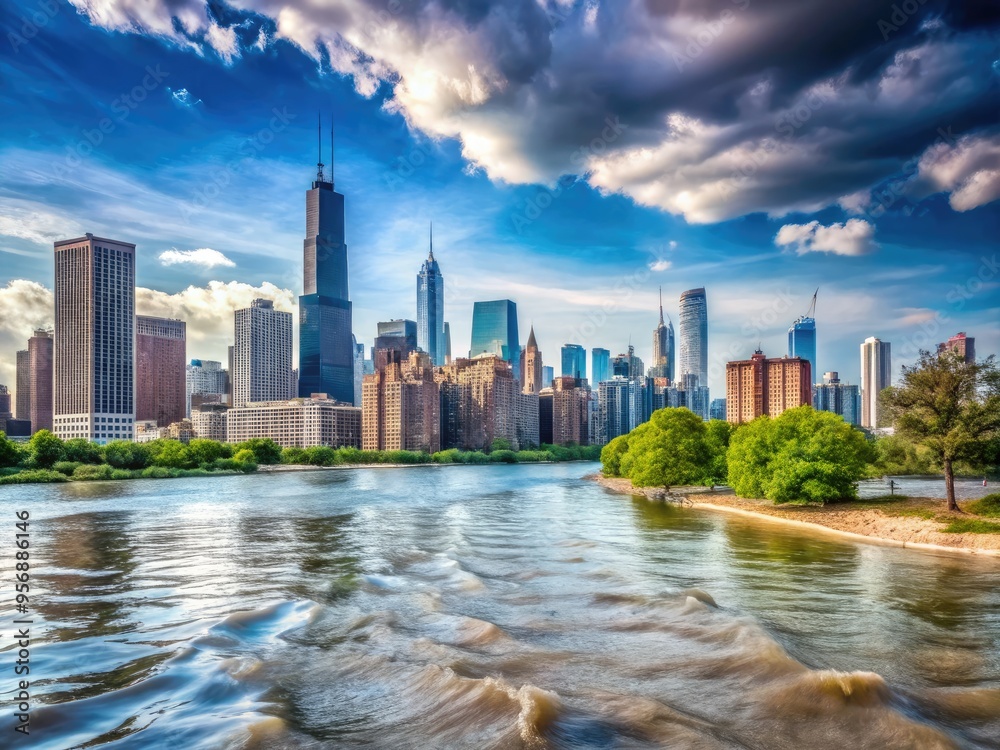 Fototapeta premium chicago water crisis flooding rivers lakes pollution awareness