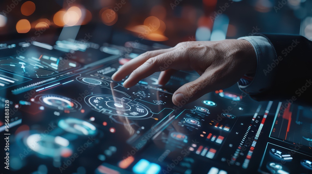 A close-up view of a hand interacting with a futuristic digital interface, symbolizing technology and innovation in modern design. A close-up view of a hand interacting with a futuristic digital interface, symbolizing technology and innovation in modern design.