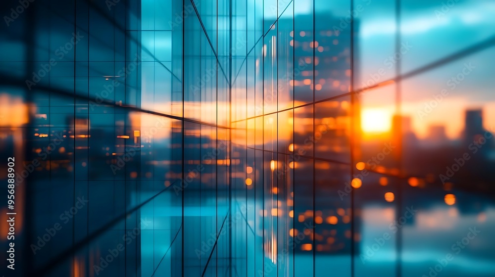 Sunset Reflected in Glass Facade of Modern Building - Cityscape Photo Sunset Reflected in Glass Facade of Modern Building - Cityscape Photo